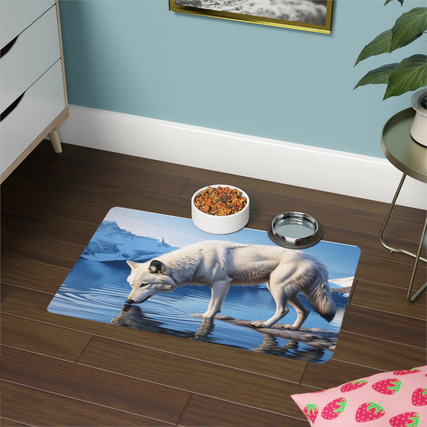 Pet Food Mat (12x18) - White Wolf