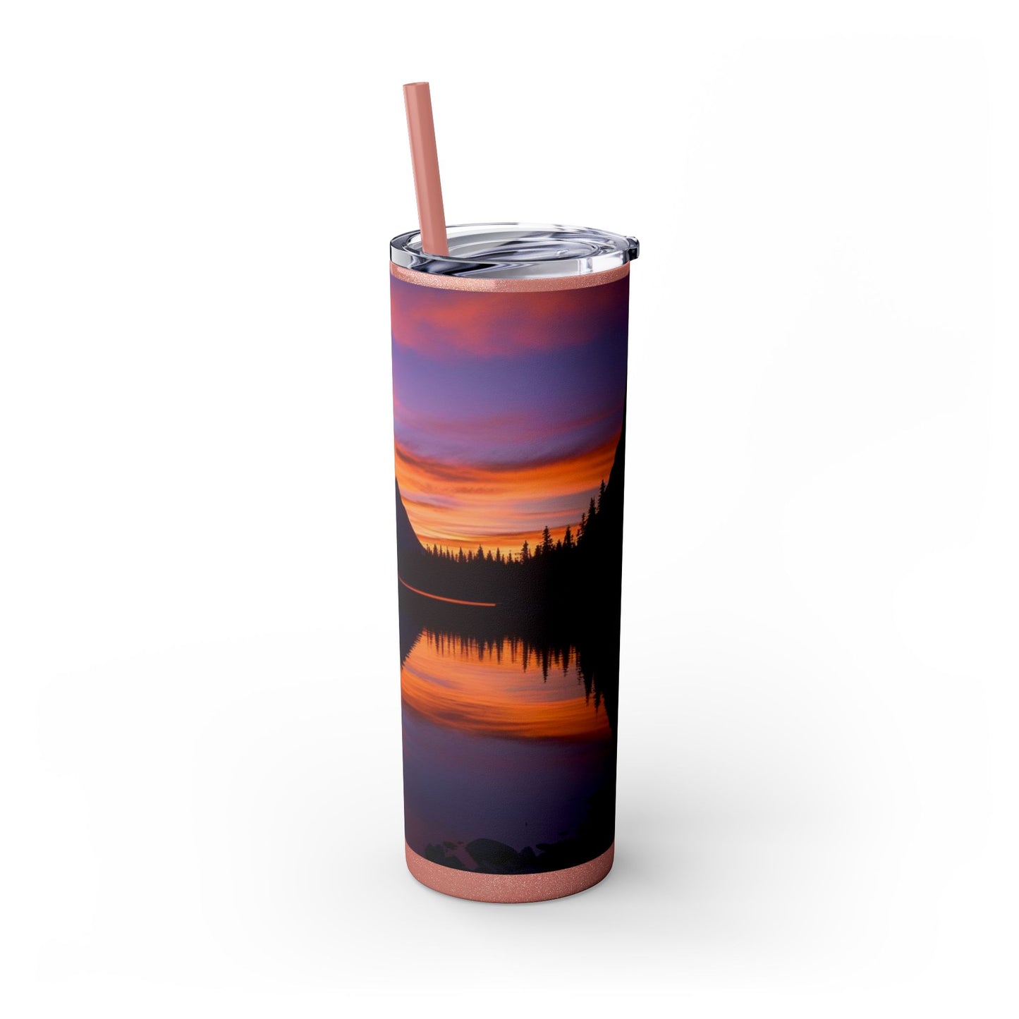 Mountain Lake Sunrise Skinny Tumbler with Straw, 20oz