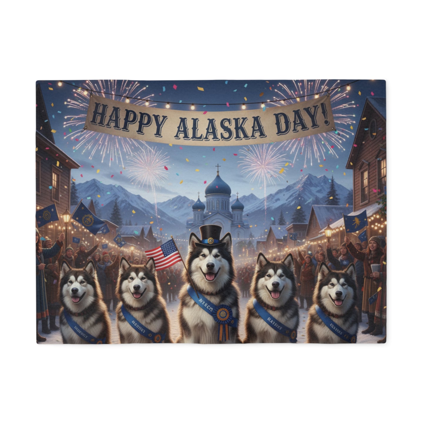Happy Alaska Day Alaskan Malamutes Blanket