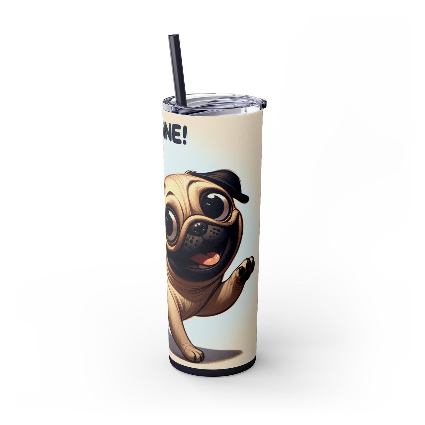 Pug Skinny Tumbler with Straw, 20oz