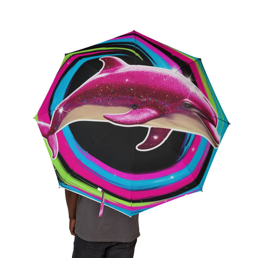 Glittery Psychedelic Dolphin Semi-Automatic Foldable Umbrella