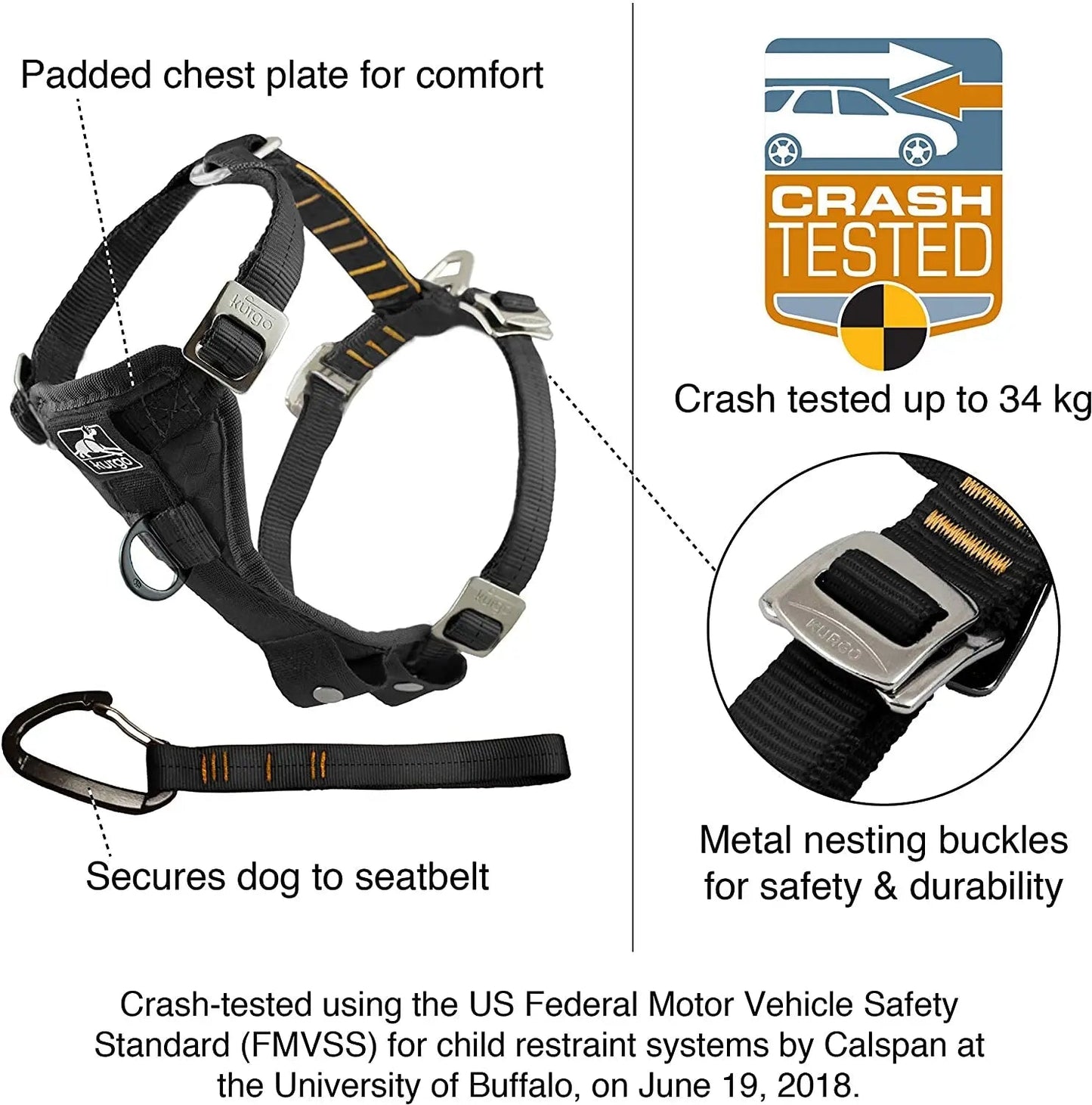 Arnés para coche Tru-Fit de resistencia mejorada para perros - Probado contra choques para mayor seguridad - Placa de pecho ancha - Hebillas anidadas de acero - Incluye correa de seguridad - Rojo - Mediano