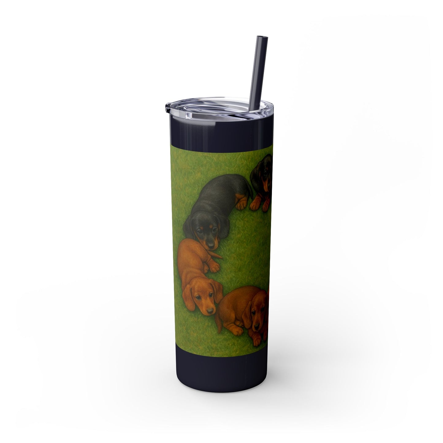 Gobelet isotherme avec paille, motif chiots teckels, 590 ml