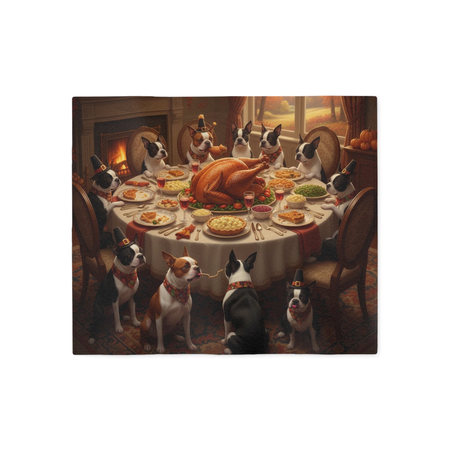 Boston Terrier Thanksgiving Dinner Blanket