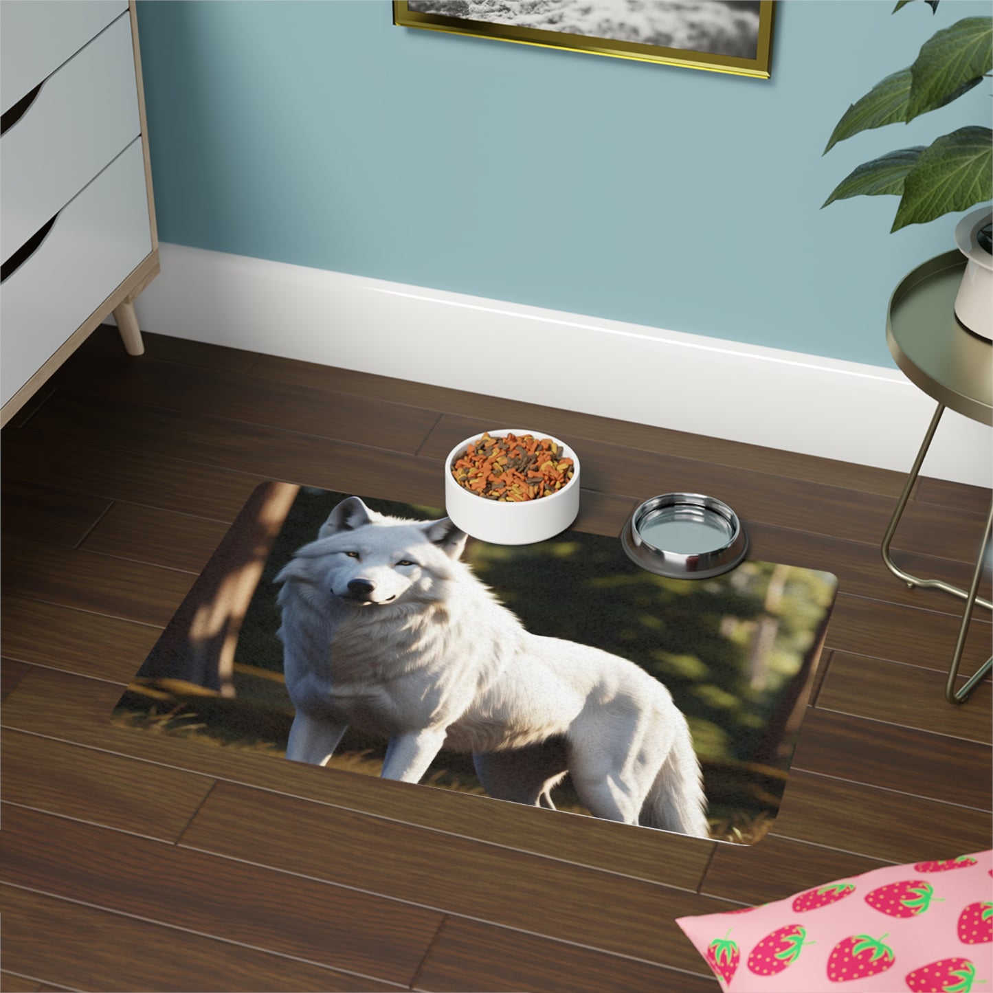 Pet Food Mat (12x18) - White Wolf