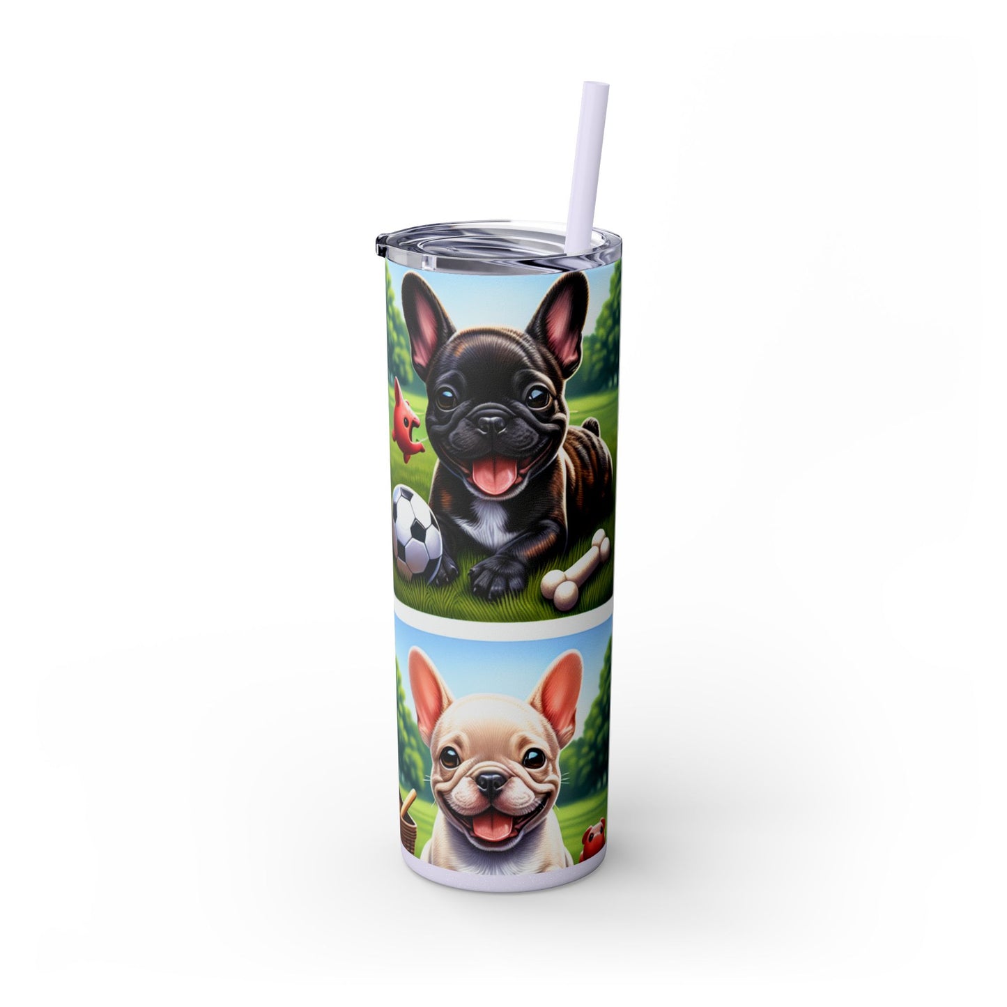French Bulldog Skinny Tumbler with Straw, 20oz