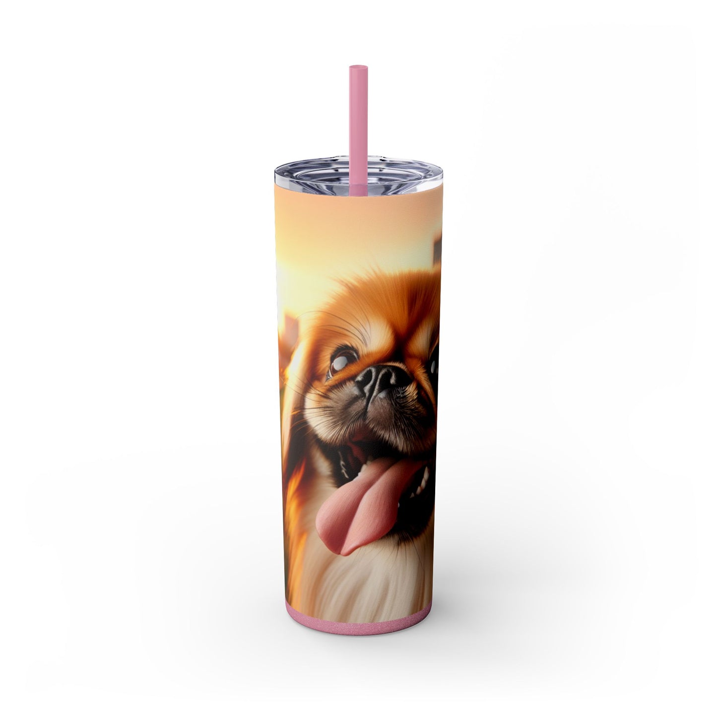 Pekingese Skinny Tumbler with Straw, 20oz
