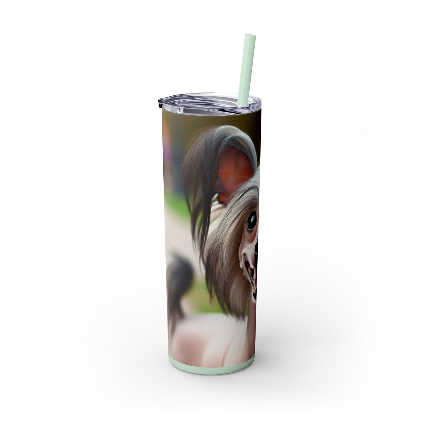Gobelet isotherme à motif chien chinois à crête avec paille, 590 ml
