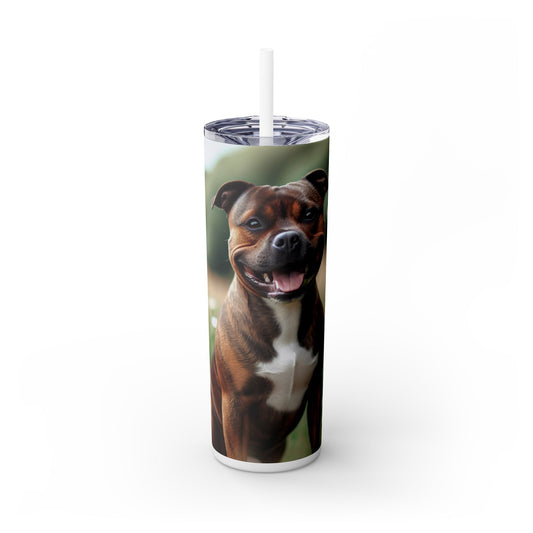 Staffordshire Bull Terrier Skinny Tumbler with Straw, 20oz