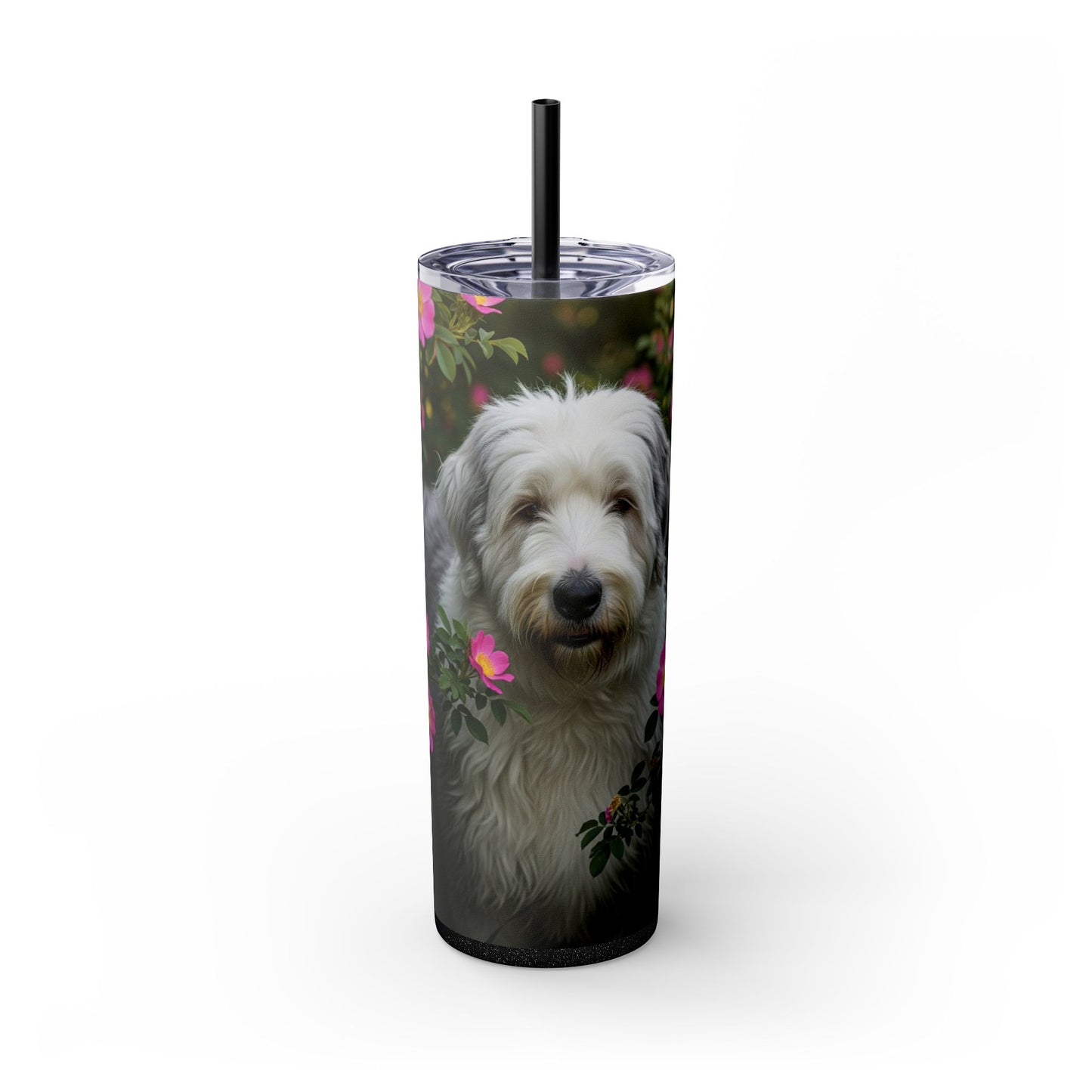 Old English Sheepdog Skinny Tumbler with Straw, 20oz