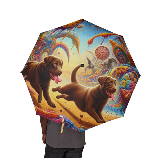 Chocolate Labrador Semi-Automatic Foldable Umbrella