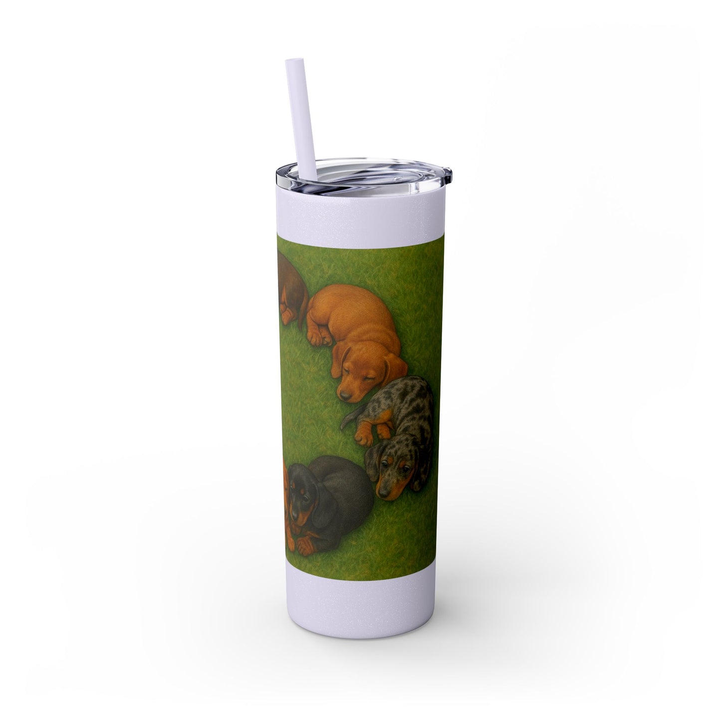 Gobelet isotherme avec paille, motif chiots teckels, 590 ml