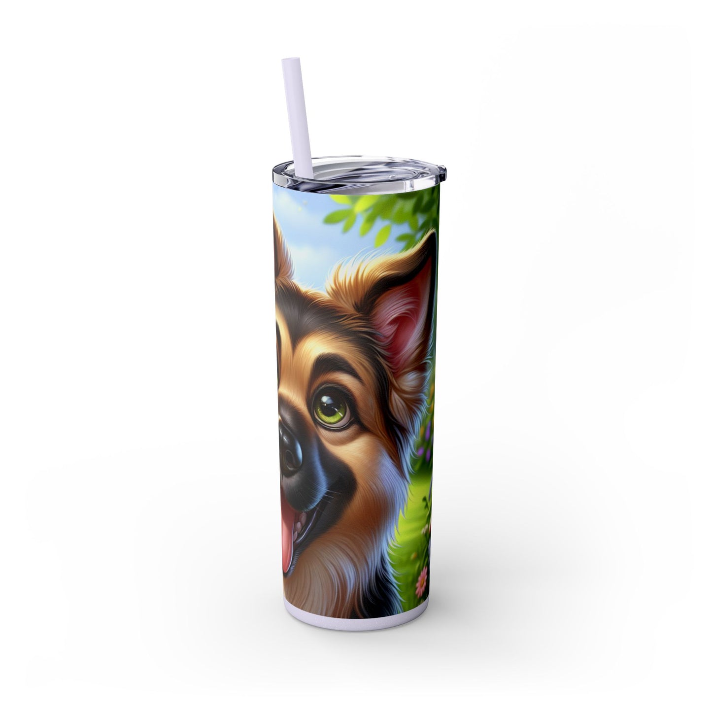 German Shepherd Skinny Tumbler with Straw, 20oz