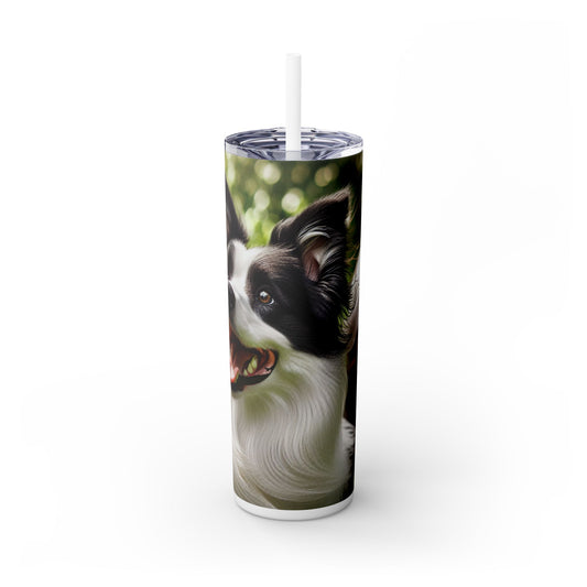 Border Collie Skinny Tumbler with Straw, 20oz