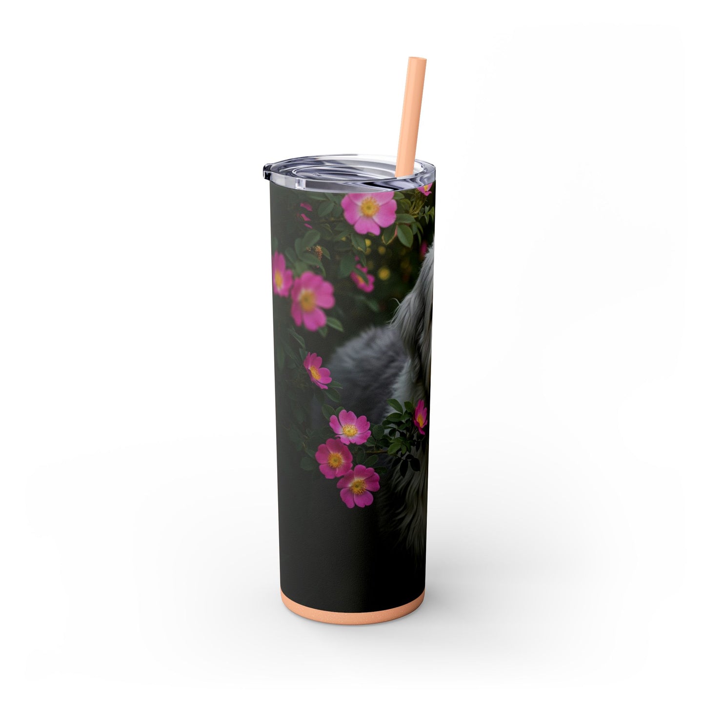 Old English Sheepdog Skinny Tumbler with Straw, 20oz