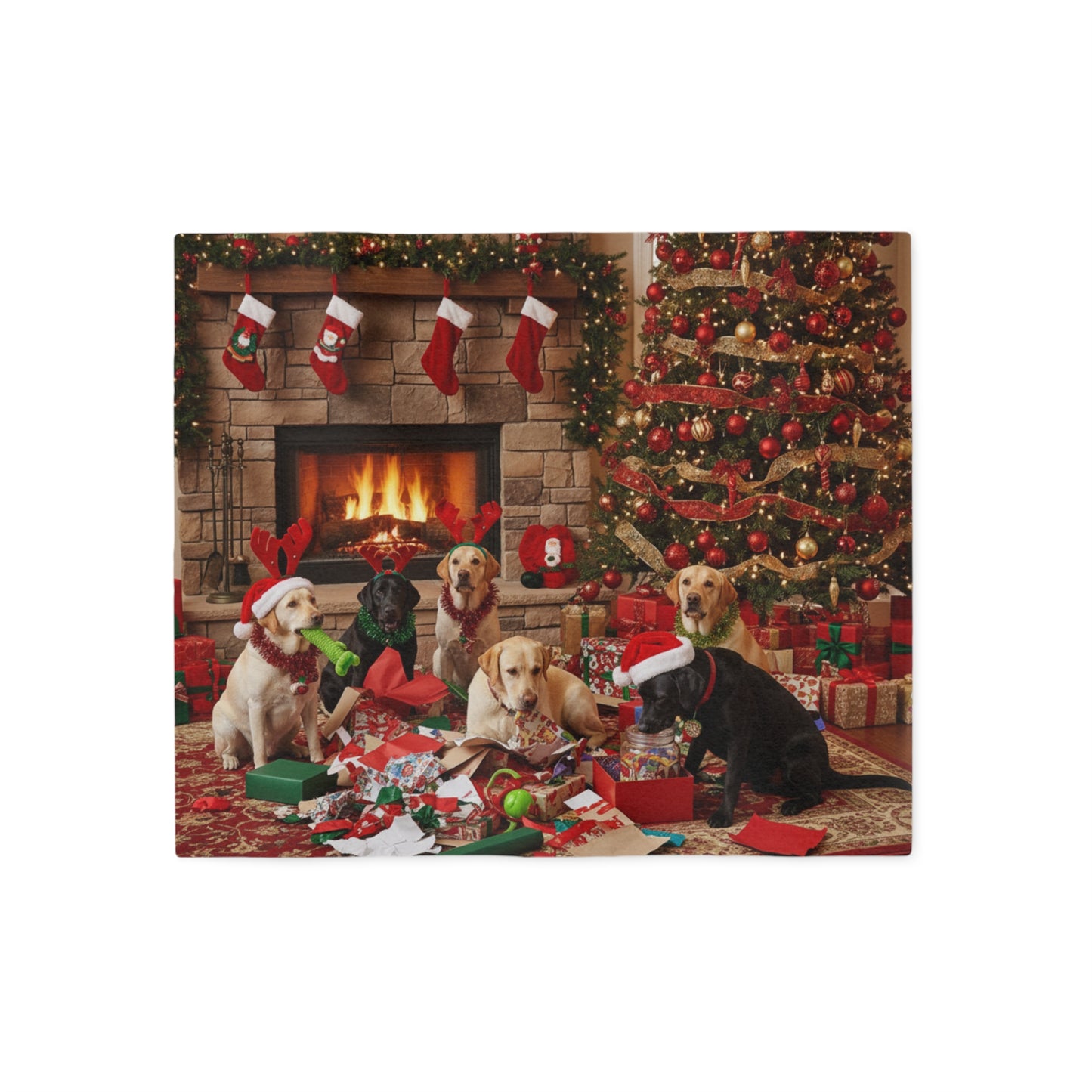 Festive Holiday Fireplace Blanket