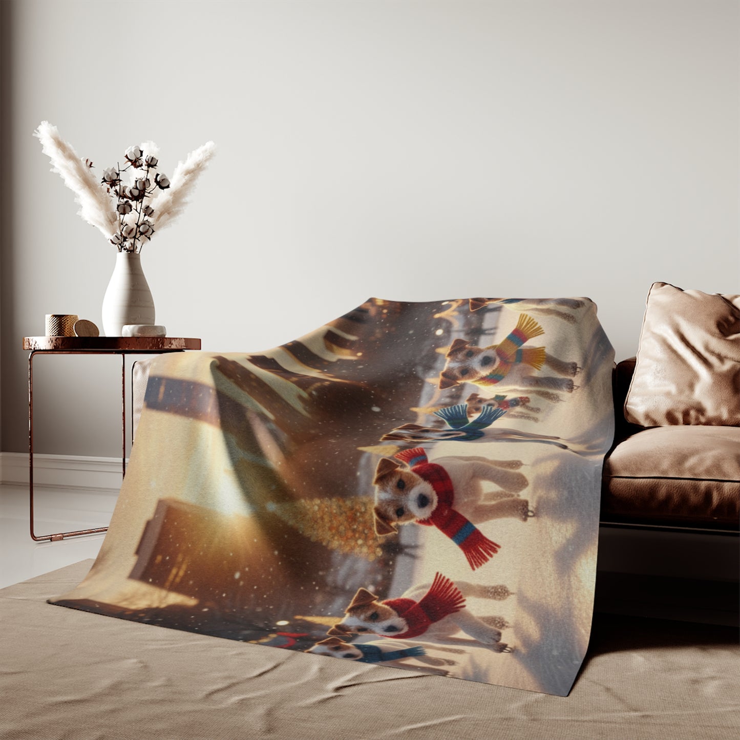 Holiday Puppy Cityscape Blanket