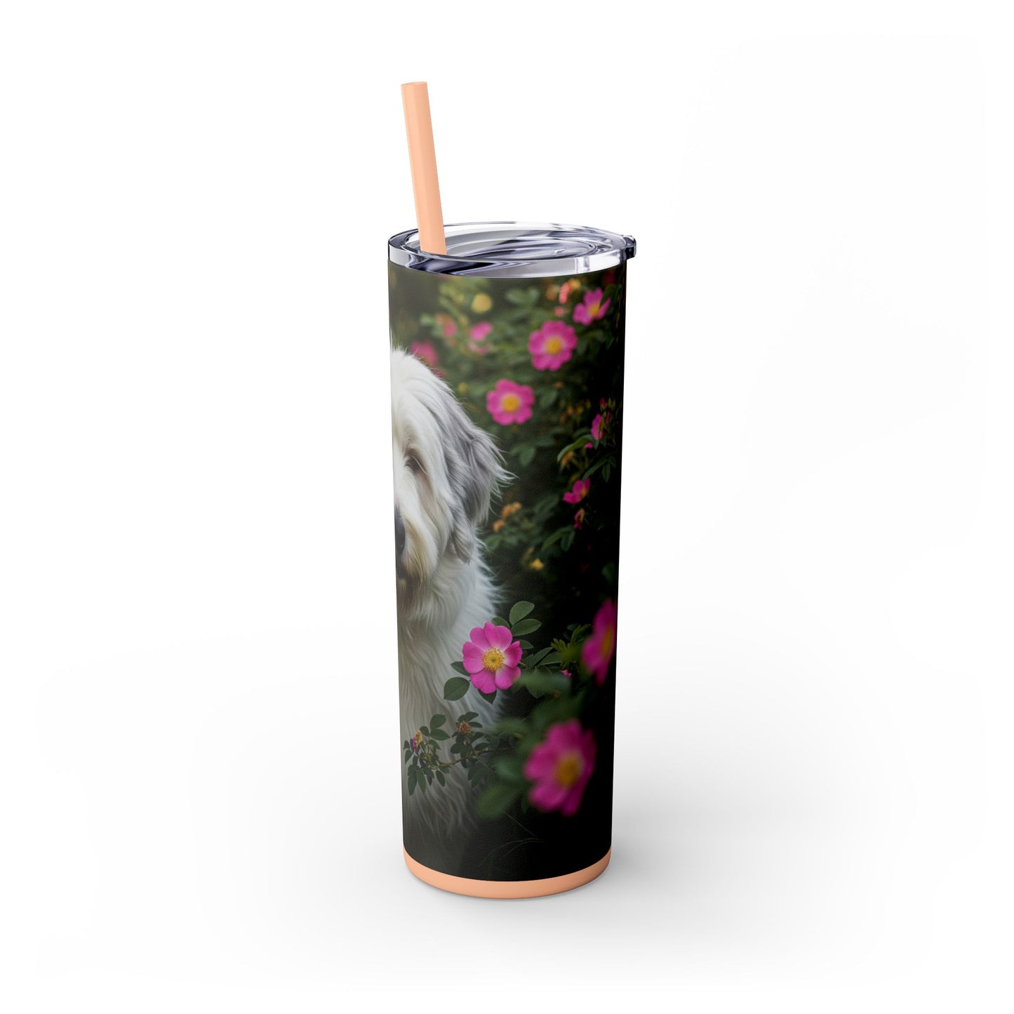 Old English Sheepdog Skinny Tumbler with Straw, 20oz