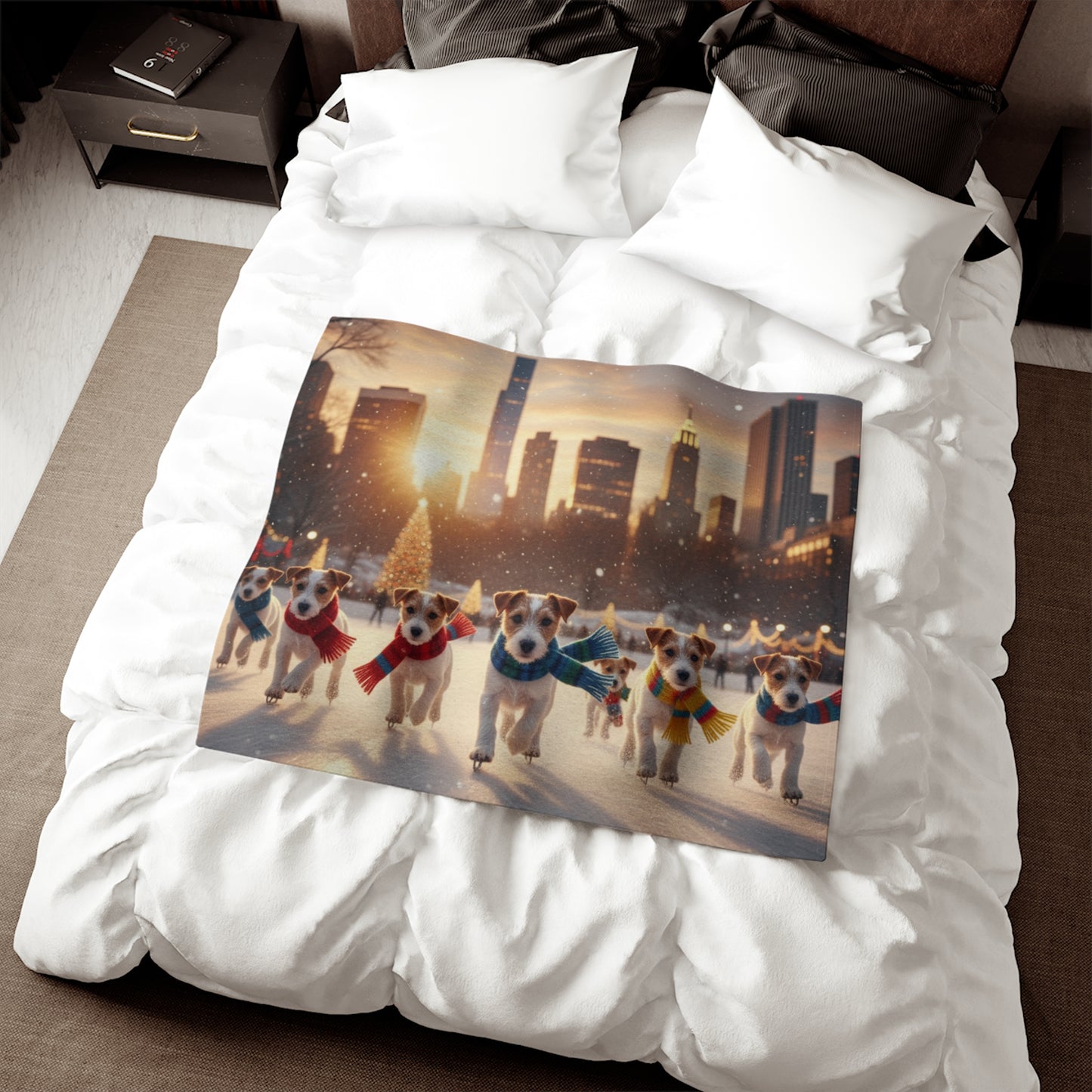 Holiday Puppy Cityscape Blanket