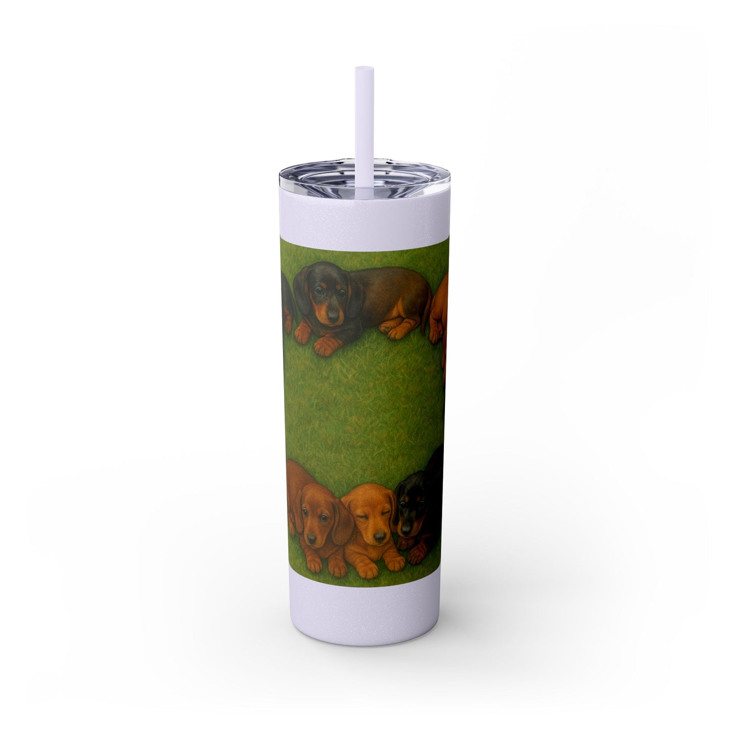 Gobelet isotherme avec paille, motif chiots teckels, 590 ml