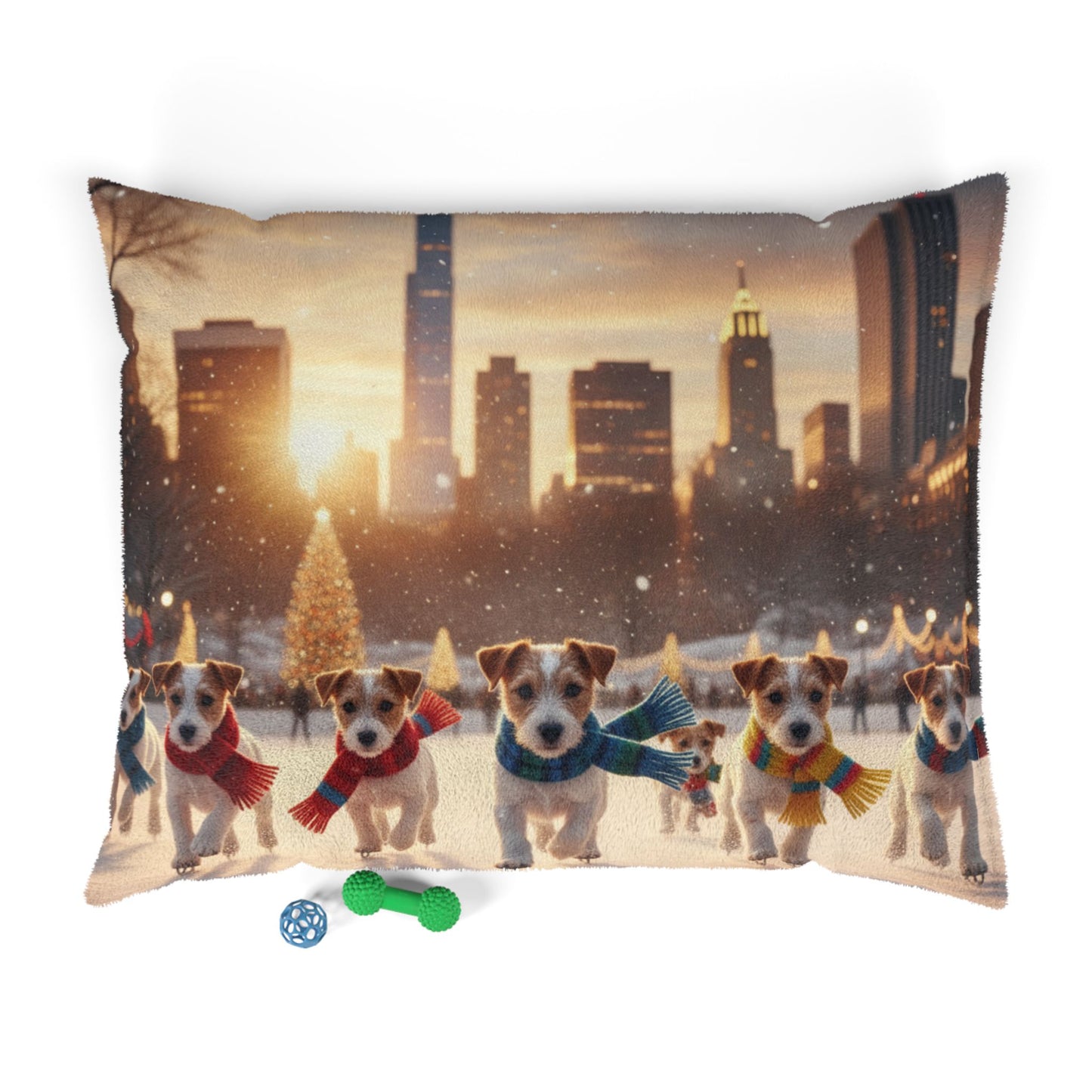 Holiday Puppy Cityscape Pet Bed