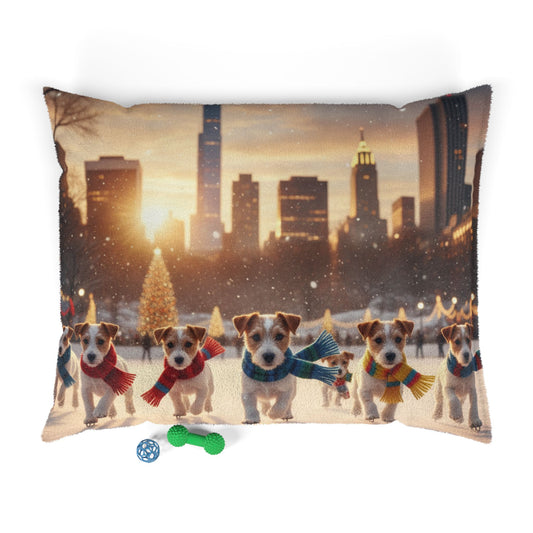 Holiday Puppy Cityscape Pet Bed