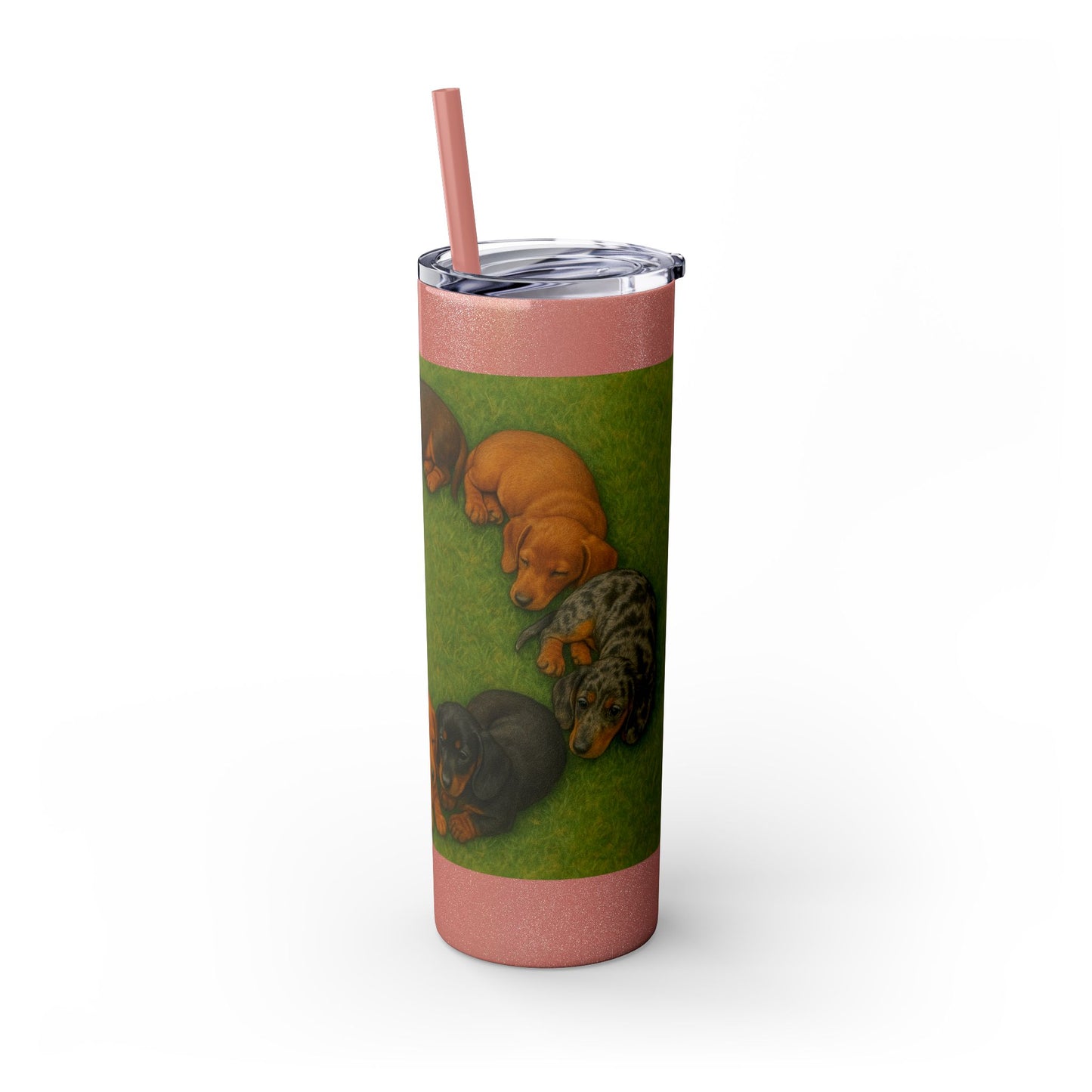 Gobelet isotherme avec paille, motif chiots teckels, 590 ml