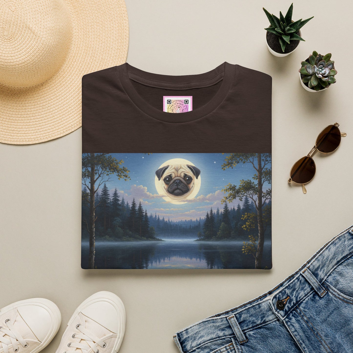 Canine Canvas Collection: Pug Moon Tee Shirt