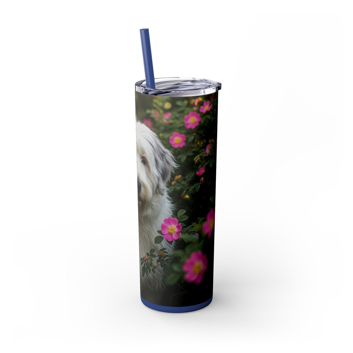Old English Sheepdog Skinny Tumbler with Straw, 20oz