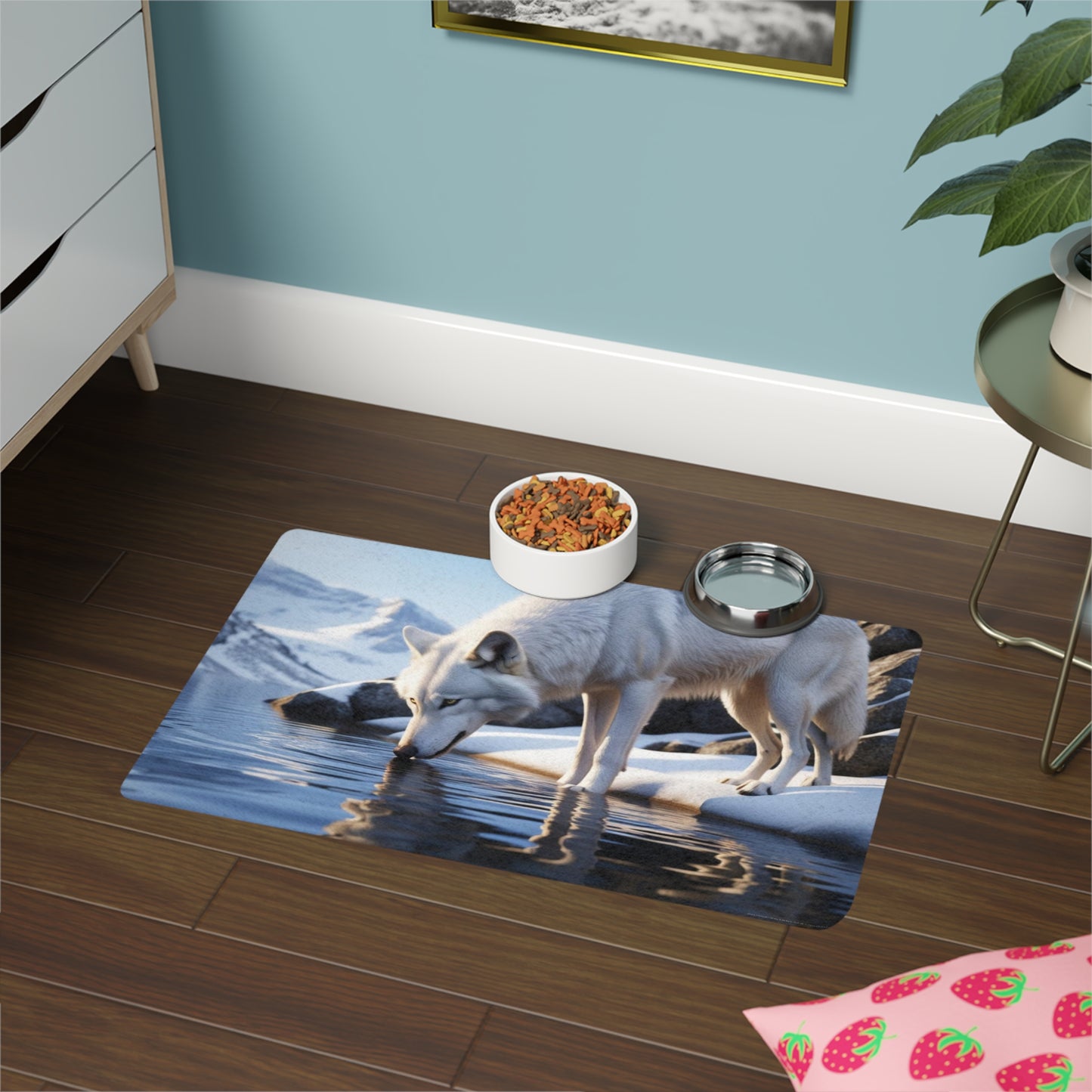 Pet Food Mat (12x18) - White Wolf