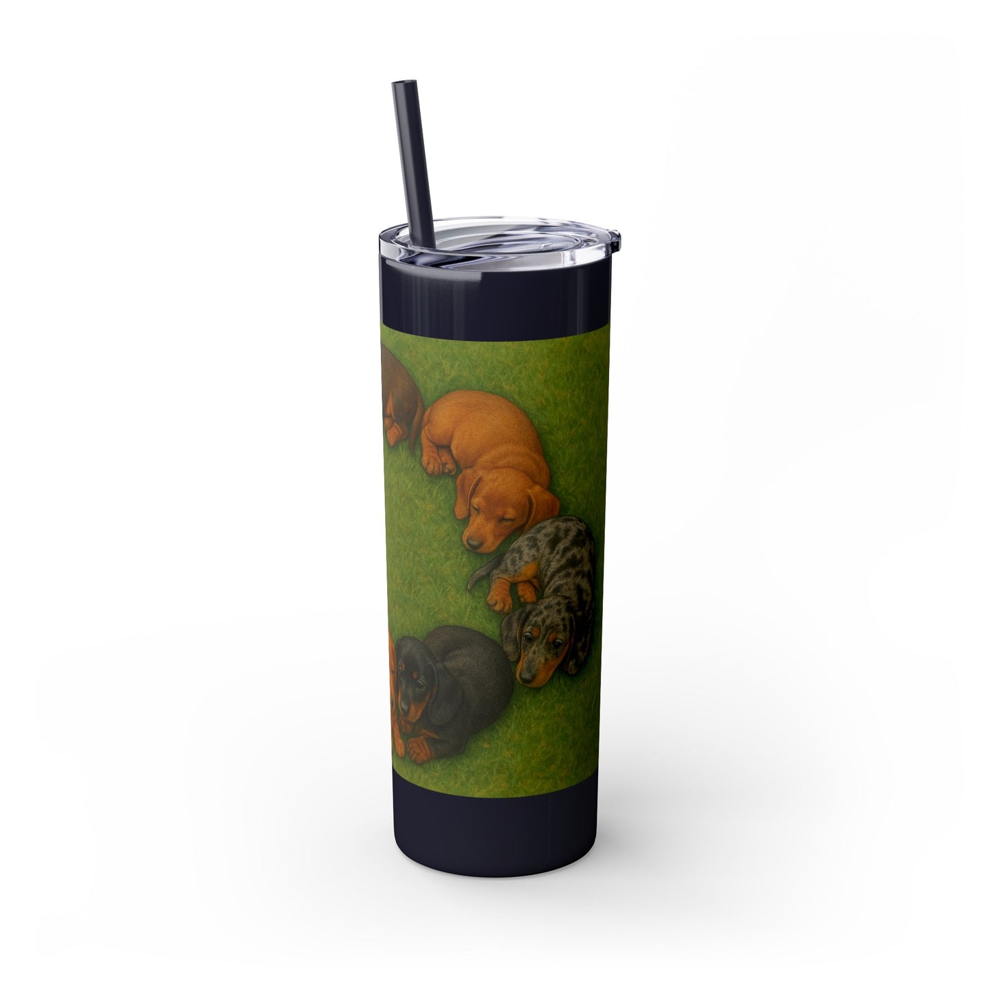 Gobelet isotherme avec paille, motif chiots teckels, 590 ml