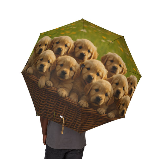 Golden Retriever puppies Semi-Automatic Foldable Umbrella