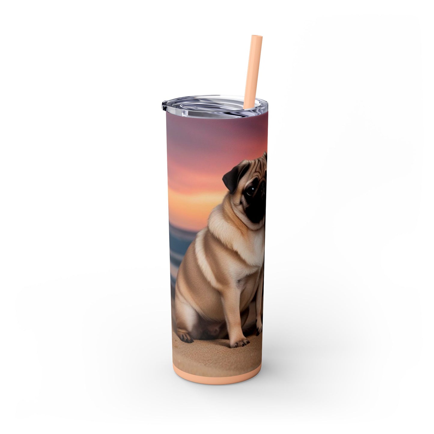 Pug Love Skinny Tumbler with Straw, 20oz