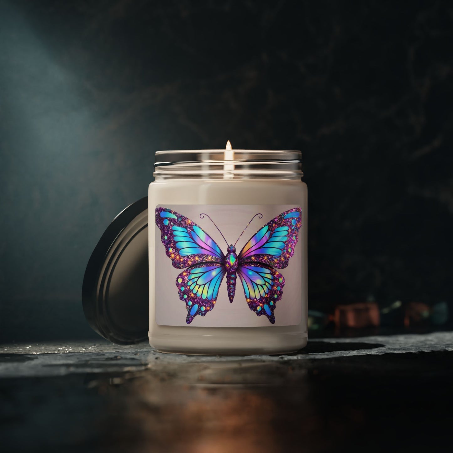 Glittery Psychedelic Butterfly- Scented Soy Candle, 9oz