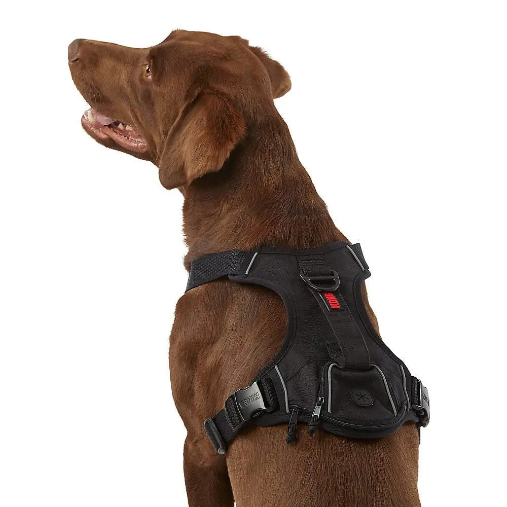 Harnais Kong pour grand chien noir avec distributeur de sacs à déjections et poignée de contrôle