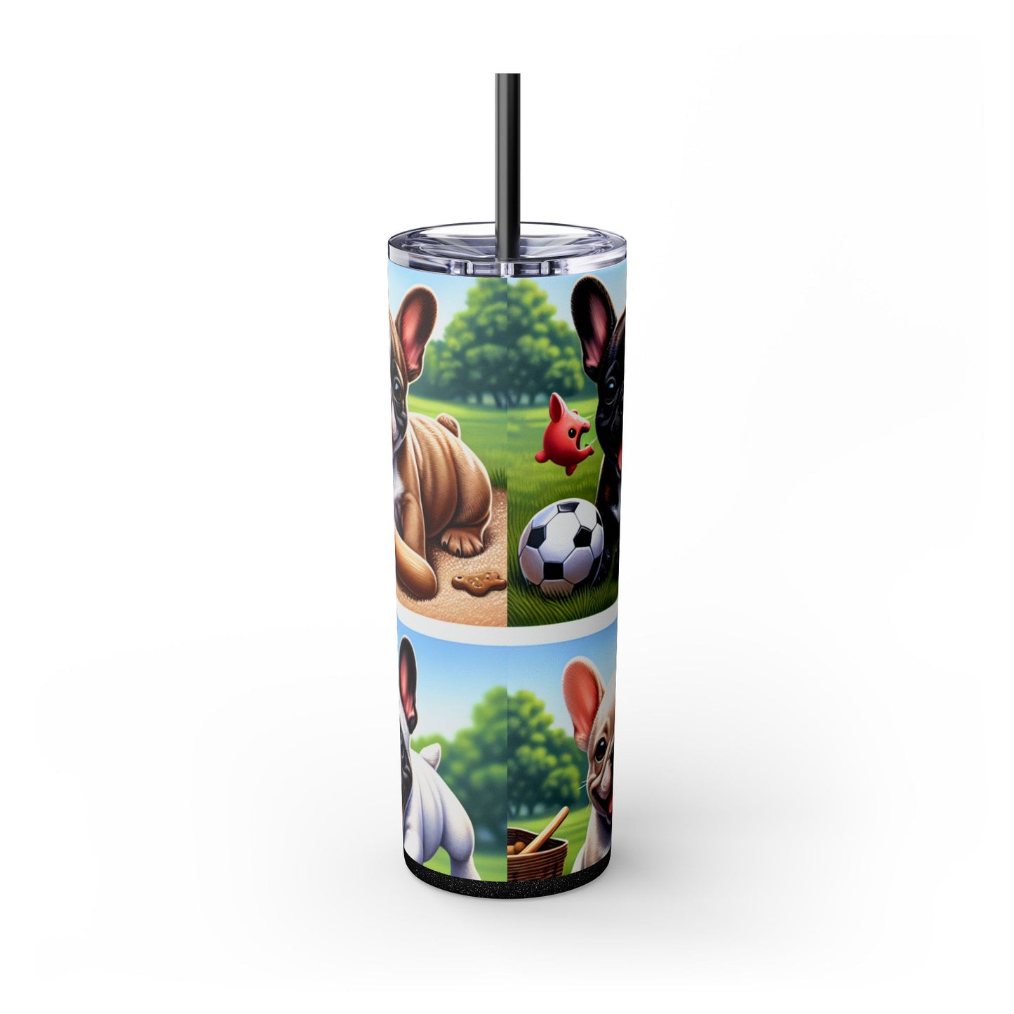 French Bulldog Skinny Tumbler with Straw, 20oz