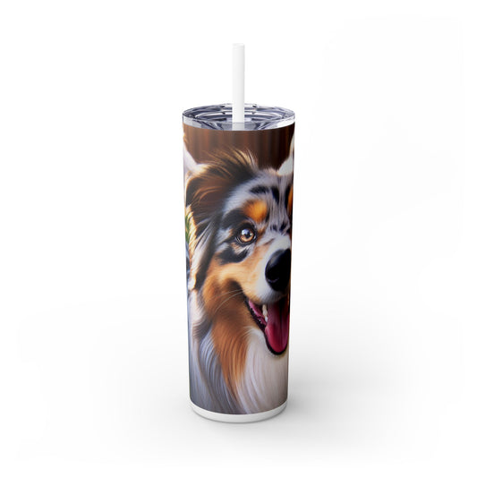 Australian Shepherd Skinny Tumbler with Straw, 20oz