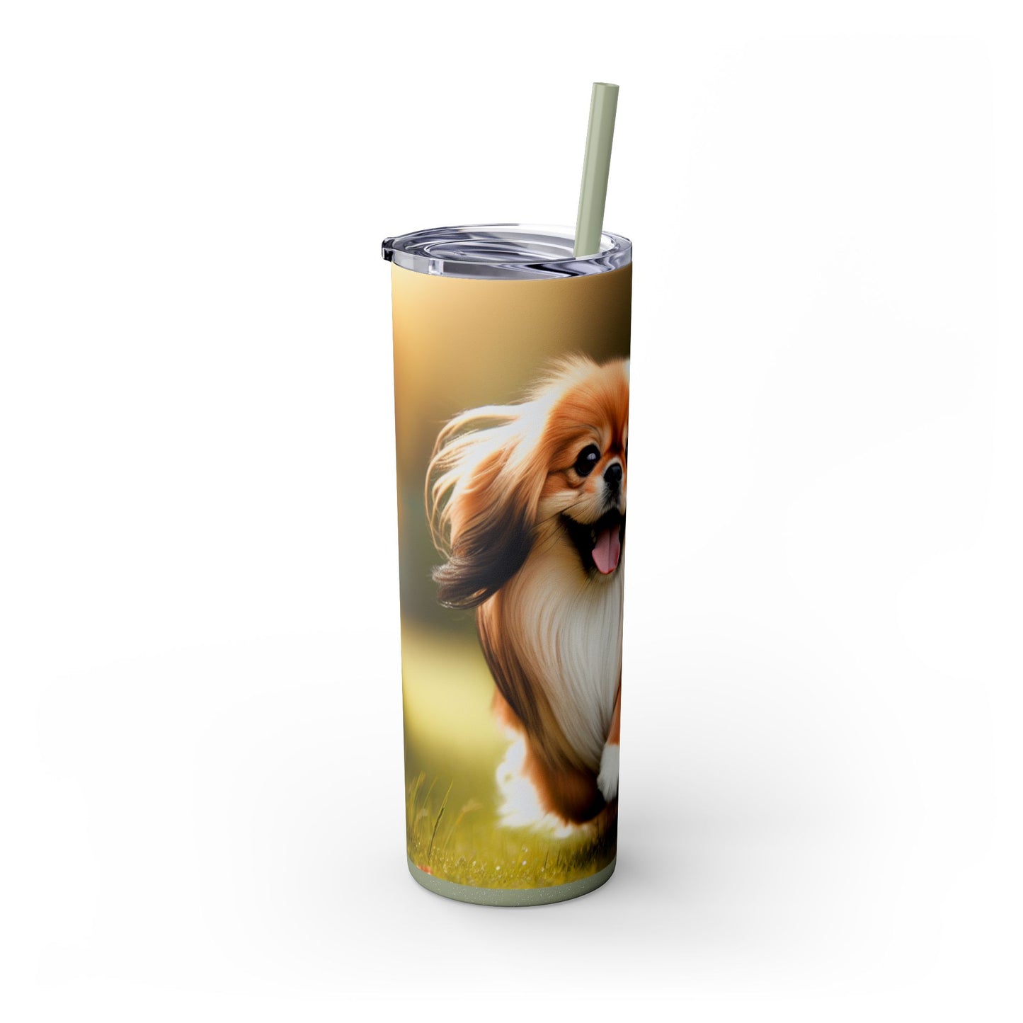 Tibetan Spaniel Skinny Tumbler with Straw, 20oz