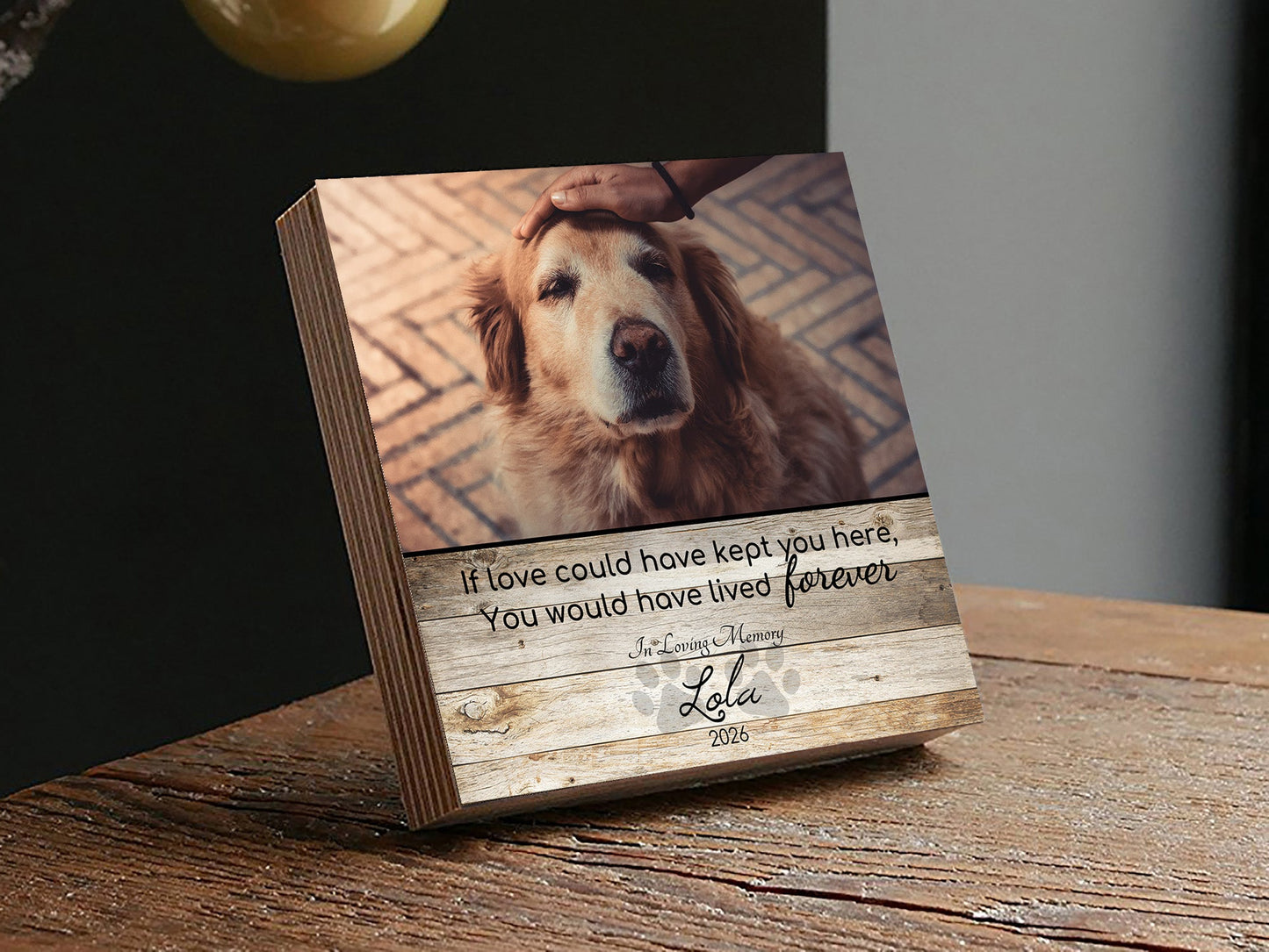 Custom Dog Memorial Photo Block with Photo, Name & Dates