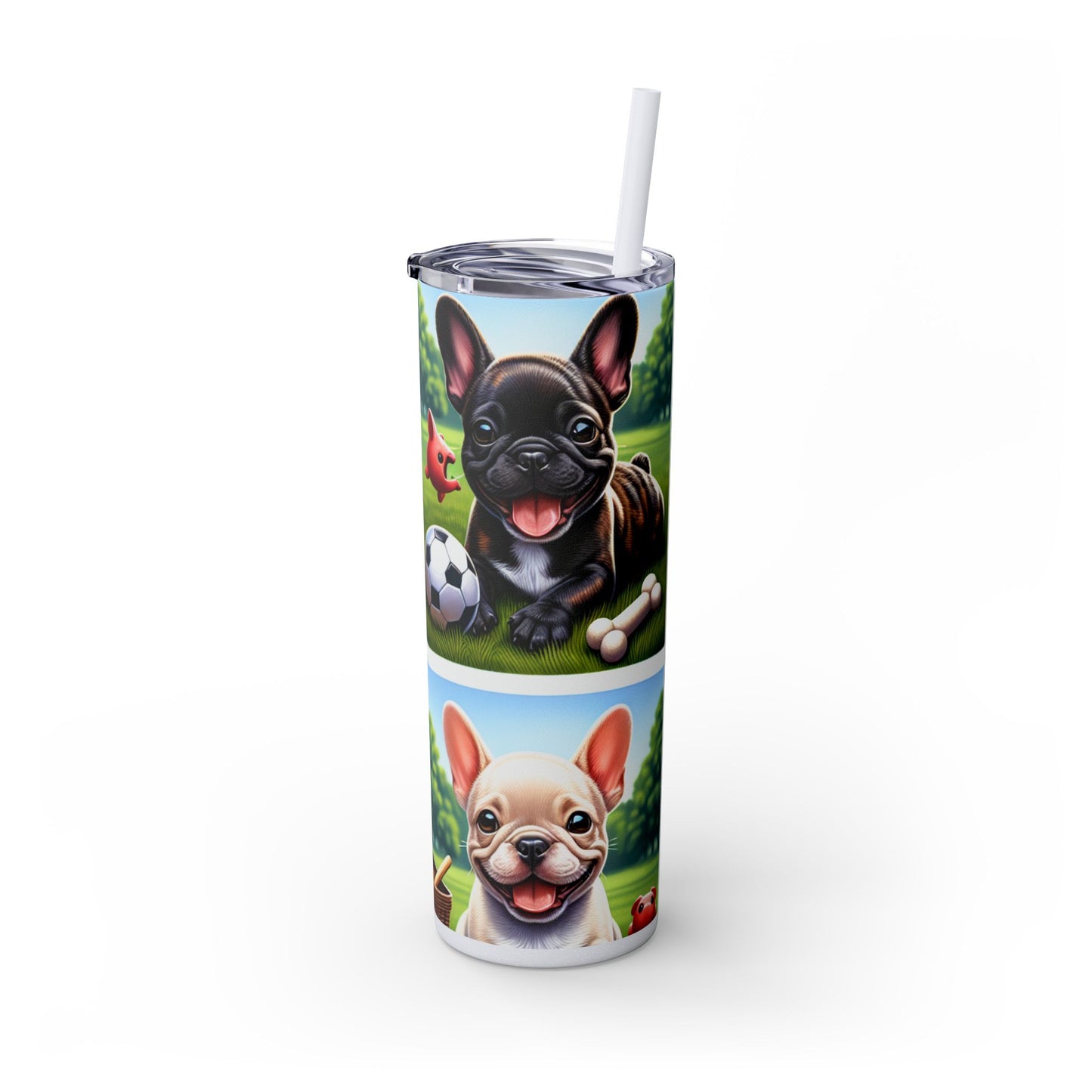 French Bulldog Skinny Tumbler with Straw, 20oz