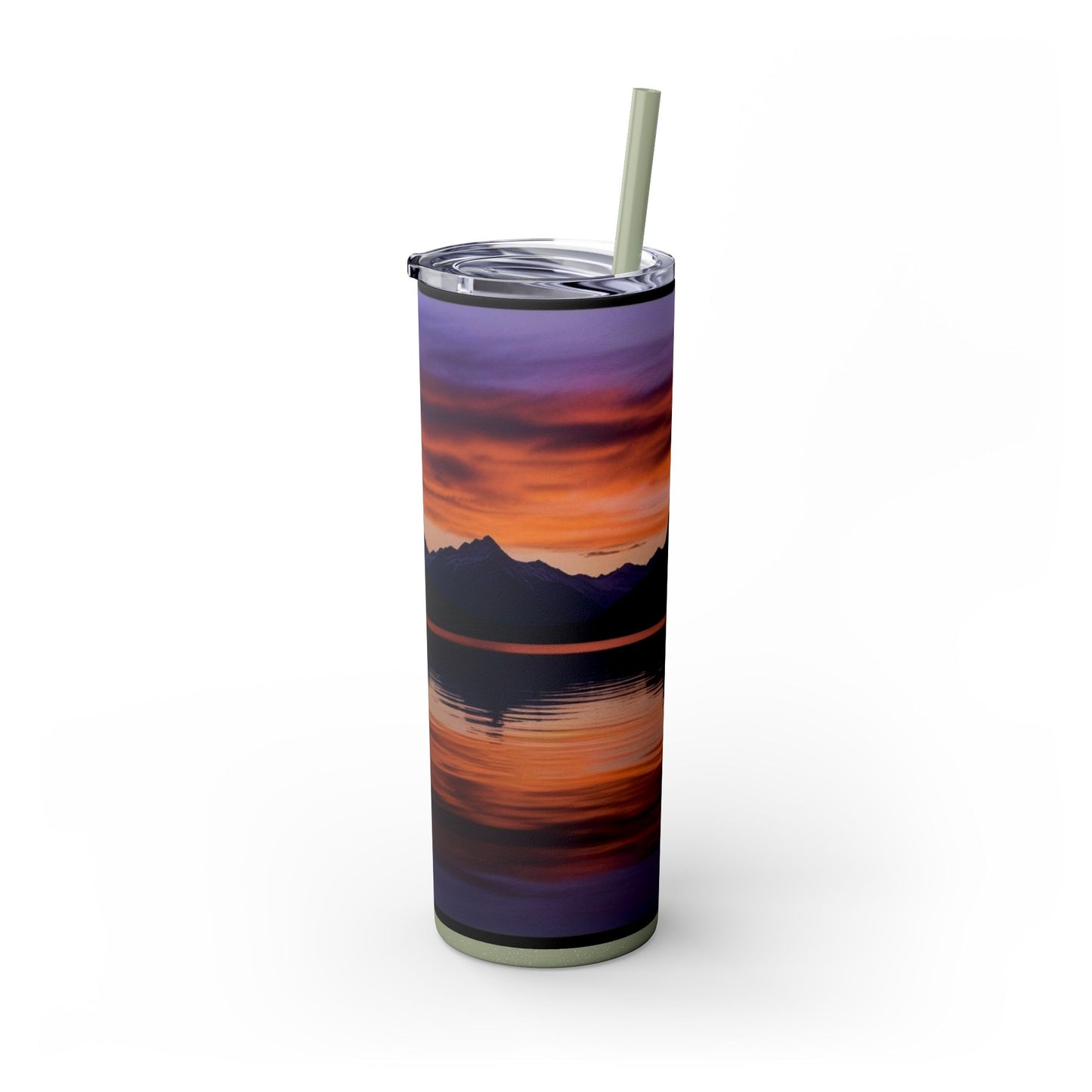 Mountain Lake Sunrise Skinny Tumbler with Straw, 20oz