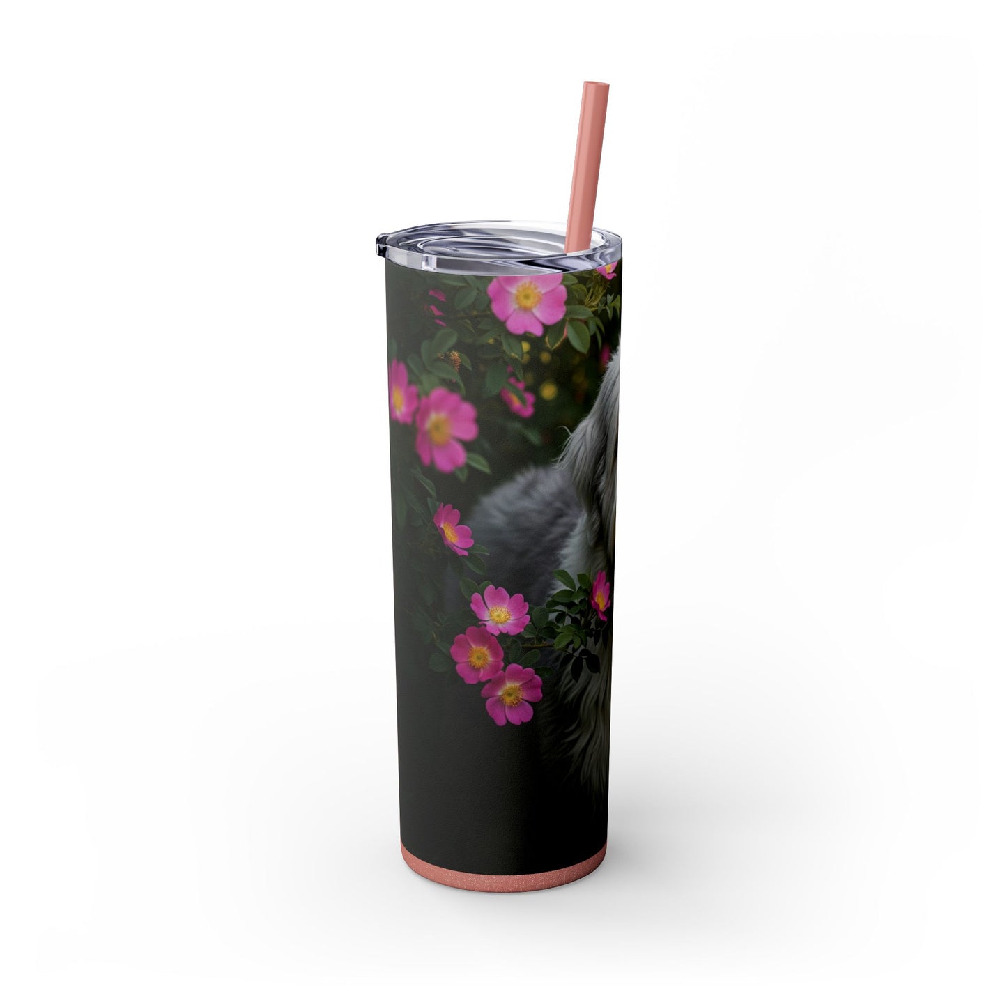 Old English Sheepdog Skinny Tumbler with Straw, 20oz
