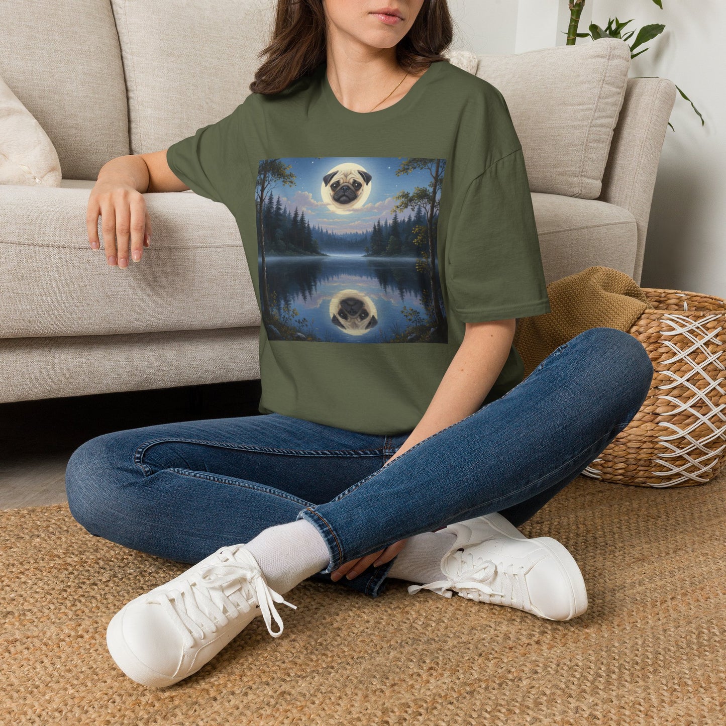 Canine Canvas Collection: Pug Moon Tee Shirt