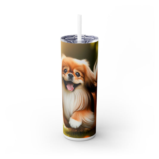 Tibetan Spaniel Skinny Tumbler with Straw, 20oz