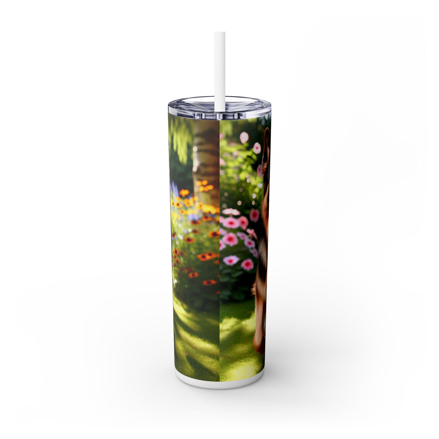 German Shepherd Skinny Tumbler with Straw, 20oz