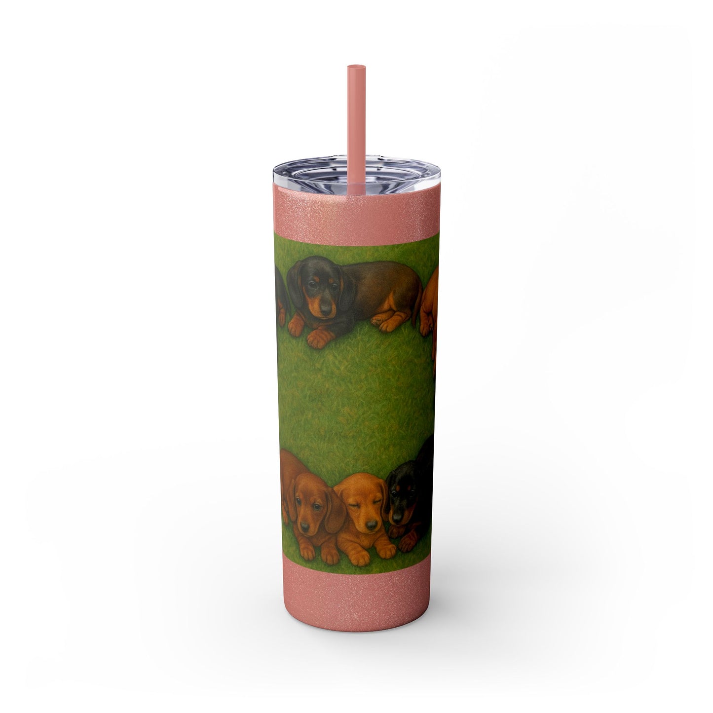 Gobelet isotherme avec paille, motif chiots teckels, 590 ml