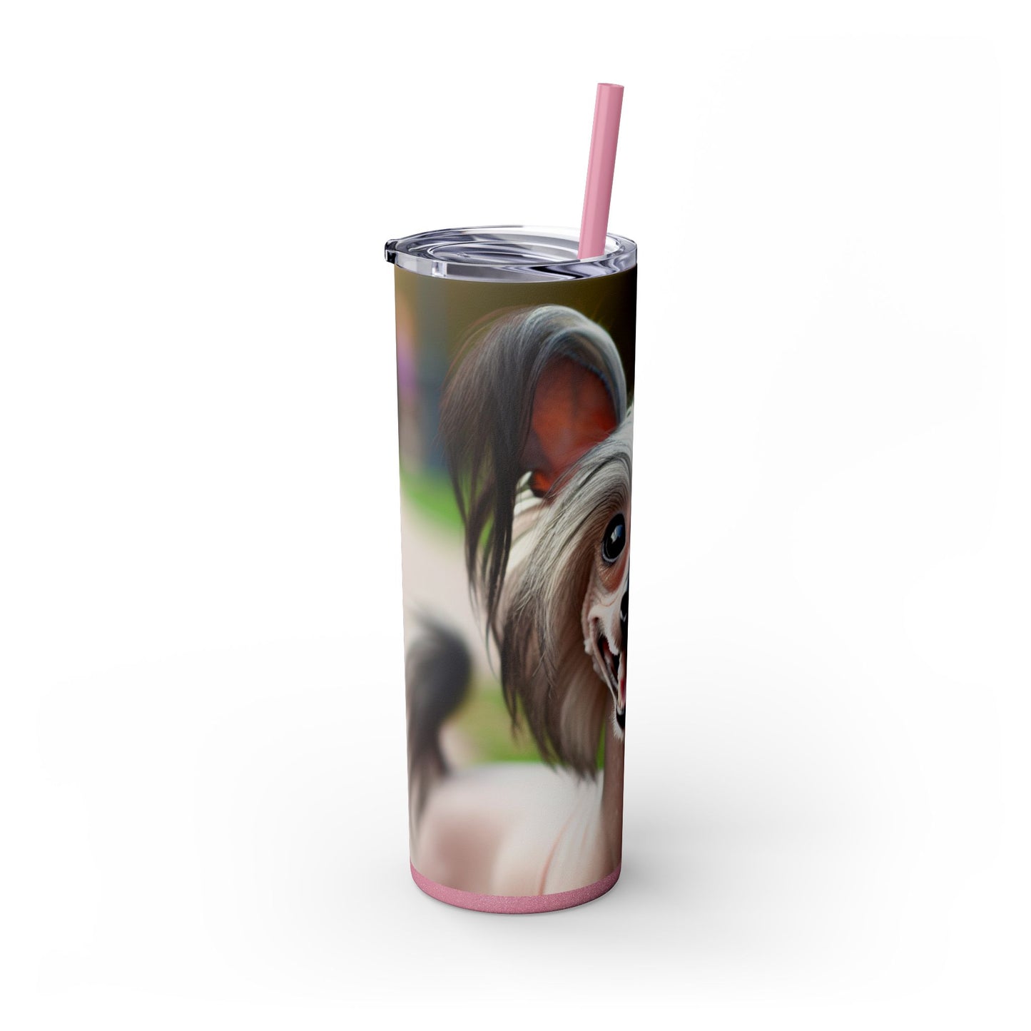 Gobelet isotherme à motif chien chinois à crête avec paille, 590 ml