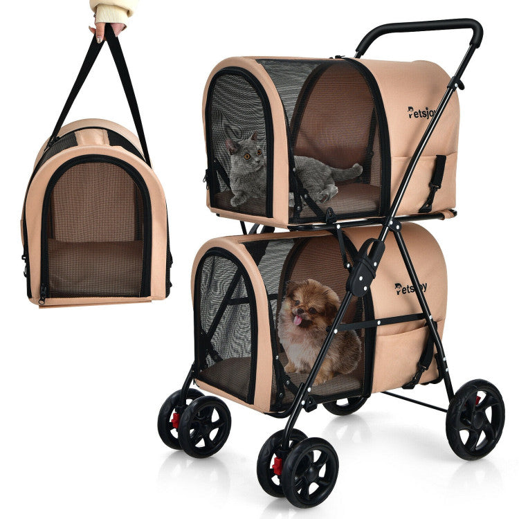 Cochecito doble para mascotas 4 en 1 con portabebés desmontable y carrito de viaje 