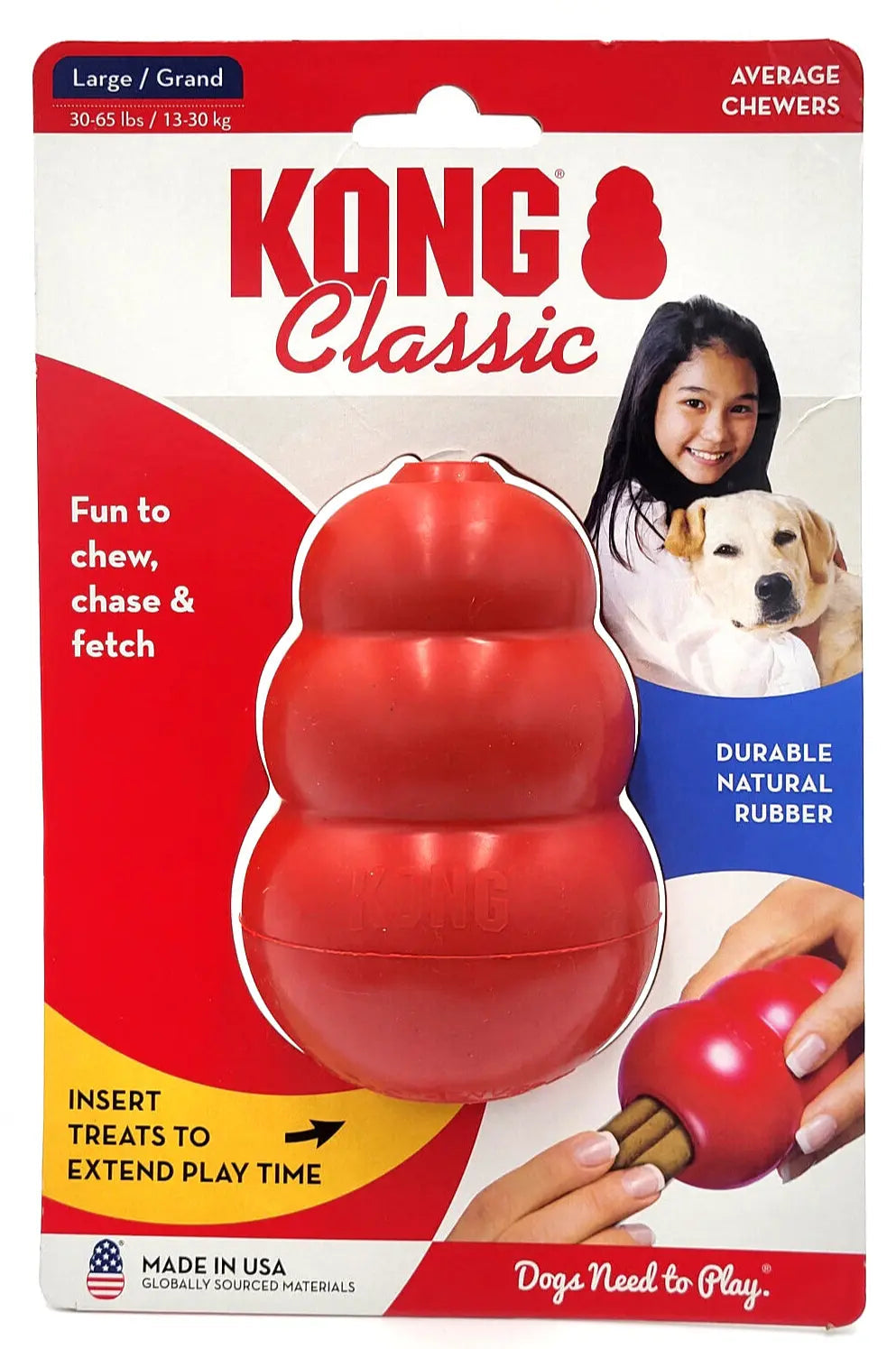 KONG Classic GRAND Jouet à mâcher et à rapporter pour chien, résistant et remplissable, 10 x 7 cm
