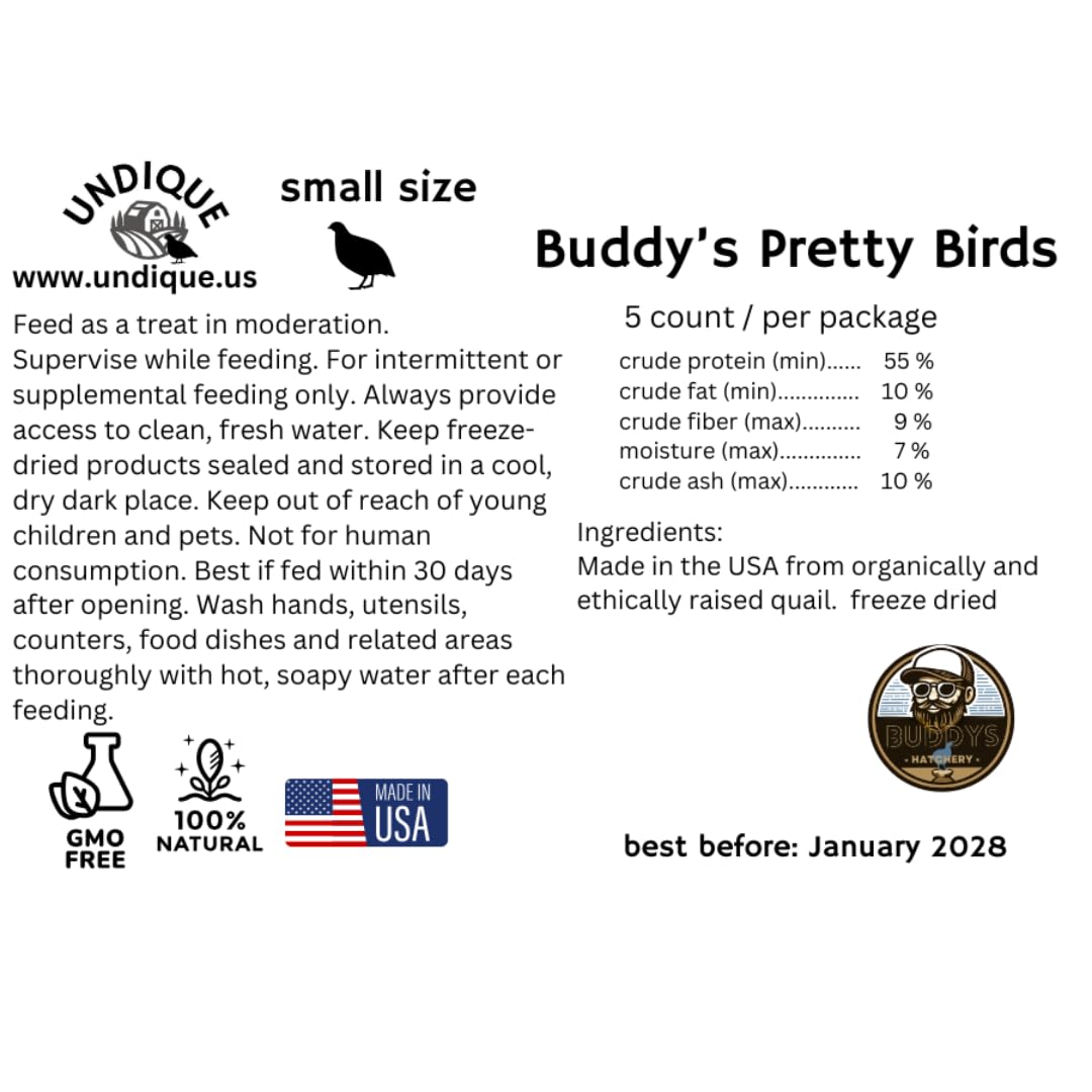 Codorniz entera para mascotas carnívoras - Golosinas naturales de primera calidad para mascotas - Codorniz - Alimentación natural de presas - Codorniz liofilizada para nutrientes y enzimas esenciales. Tamaño pequeño. 5 unidades.
